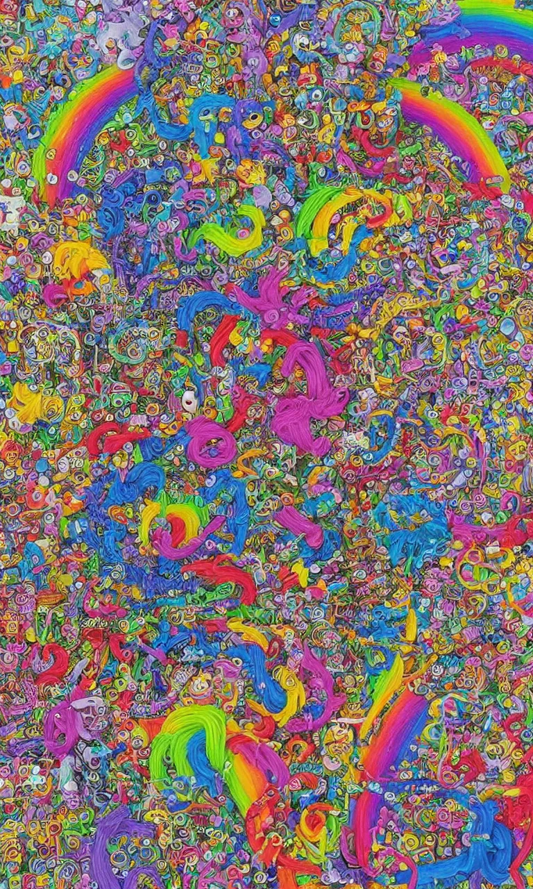 Prompt: an incredibly detailed masterpiece made out of pipecleaners of a I SPY puzzle by bosch and lisa frank, ornate, beautiful, rainbow colors, detailed, high resolution, wow!, intricate