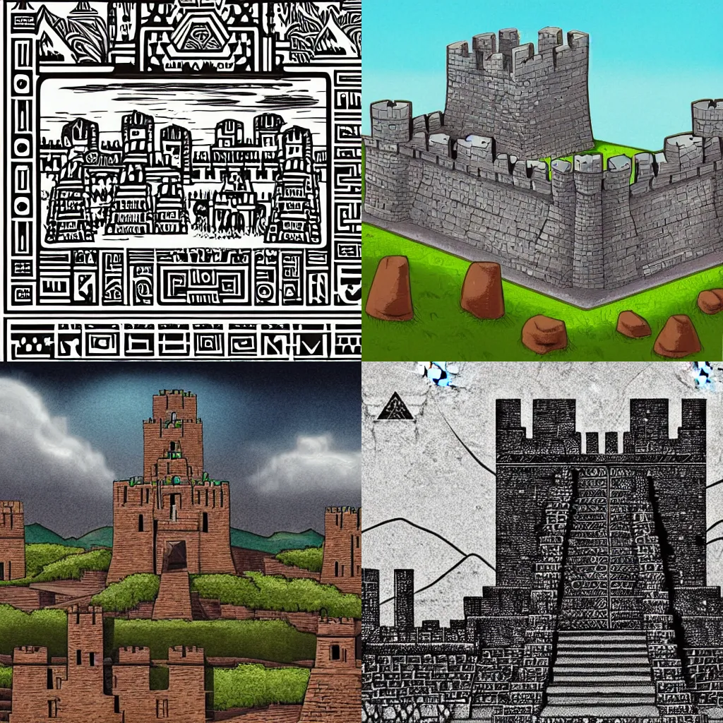 Prompt: dnd illustration landscape aztec castle