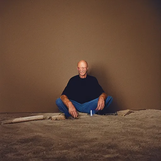 Image similar to Land art representation of Ed Harris, studio lighting, F 1.4 Kodak Portra