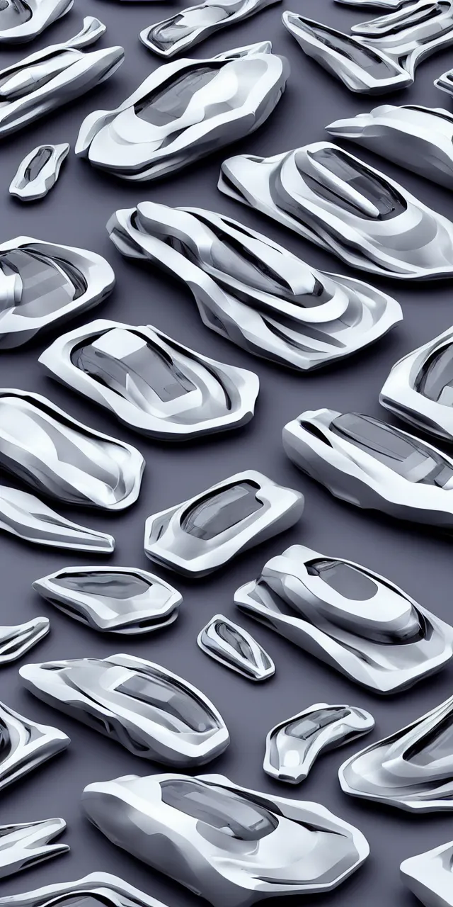 Image similar to A seamless pattern of 3D futuristic sci-fi concept cars by zaha hadid ash thorp khyzyl saleem, karim rashid, 3D, futuristic car, Blade Runner 2049 film, large patterns, Futuristic, Symmetric, keyshot product render, plastic ceramic material, shiny gloss water reflections, High Contrast, metallic polished surfaces, seamless pattern, white , grey, black and aqua colors, Octane render in Maya and houdini, vray, ultra high detail ultra realism, unreal engine, 4k in plastic dark tilt shift