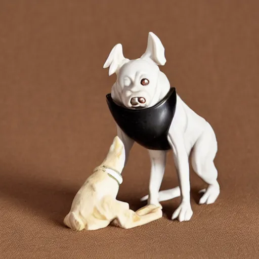 Prompt: a figurine of a dog biting its own tail in the style garbage pale kids figurines