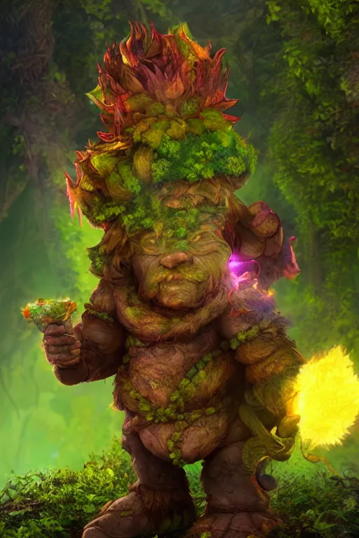 Image similar to arcane fantasy art tiny elemental wood troll bastion enchanted forest troll, global illumination ray tracing hdr fanart arstation by sung choi and eric pfeiffer and gabriel garza and casper konefal lisa frank zbrush central hardmesh radiating a glowing aura