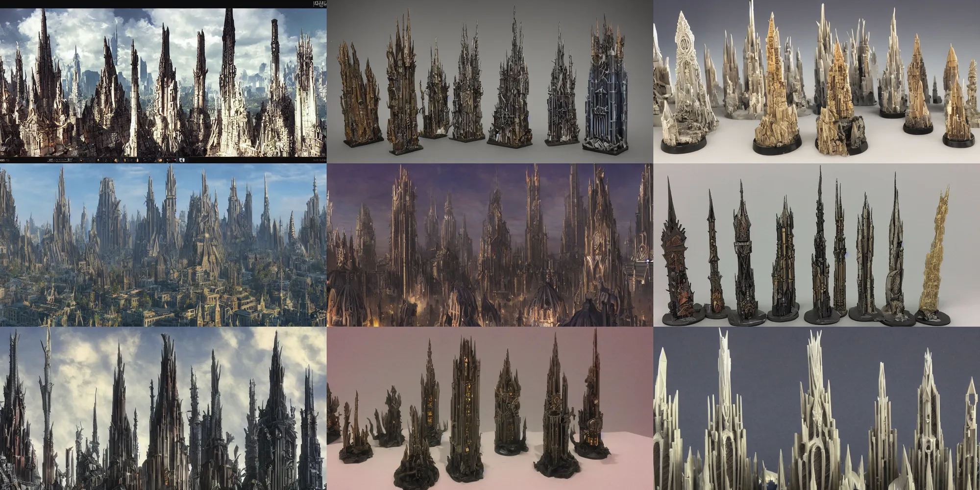 Prompt: ravnica skyline, ivory spire, obsidian spire