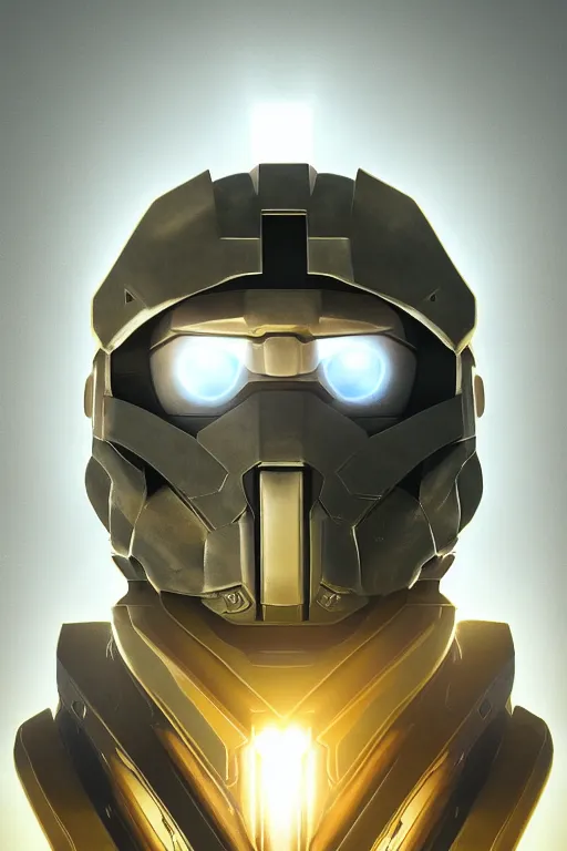 Image similar to robot ninja mask helmet halo master chief radiating a glowing aura global illumination ray tracing hdr fanart arstation by ian pesty and katarzyna da „ bek - chmiel