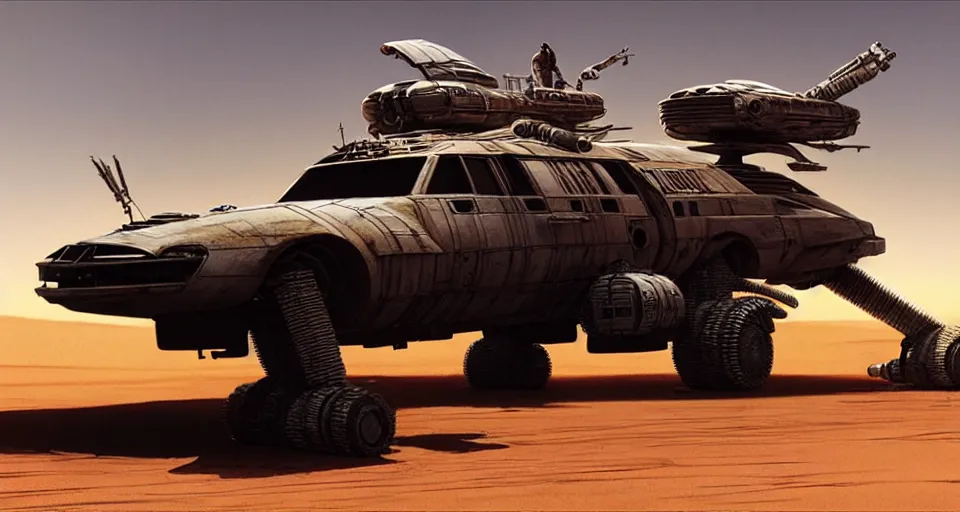 Image similar to highly detailed cinematic syd mead scifi render of 3 d sculpt of fury road spaceship, sparth, scott robertson, guardians of the galaxy, star wars, maschinen krieger, raphael lecoste