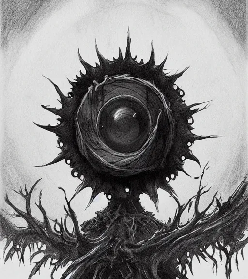 Prompt: beautiful beholder black and white drawing, in the style of greg rutkowski, fantasy, amazing detail, epic, intricate, elegant, smooth, sharp focus