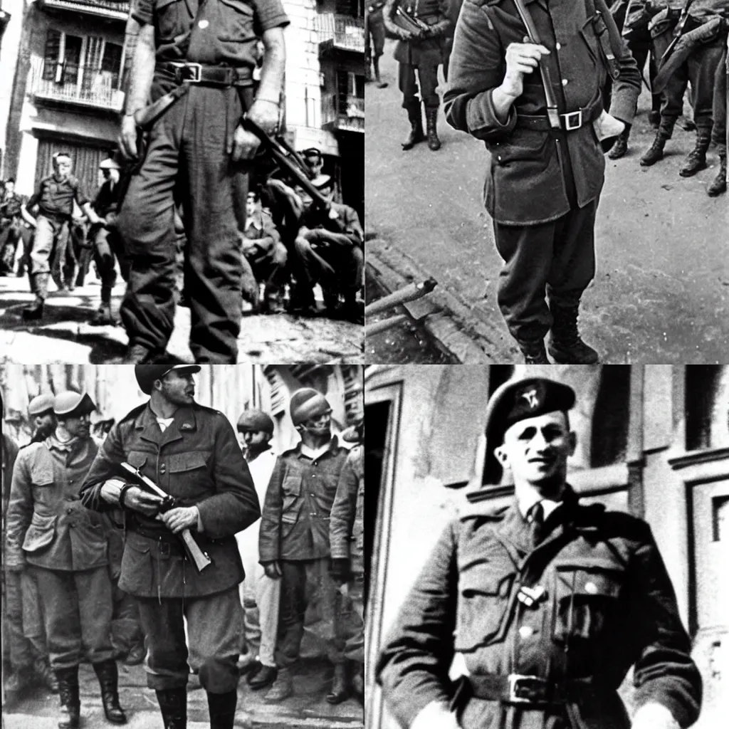 Prompt: Bernie Sanders serving in the Spanish Republican Army during the Spanish Civil War, Barcelona, 1937