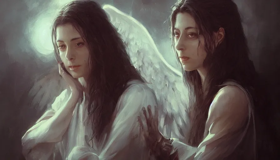 Image similar to A beautiful painting of Mia Sara as the angel of death by greg rutkowski and Kalin Popov , Trending on artstation HD.