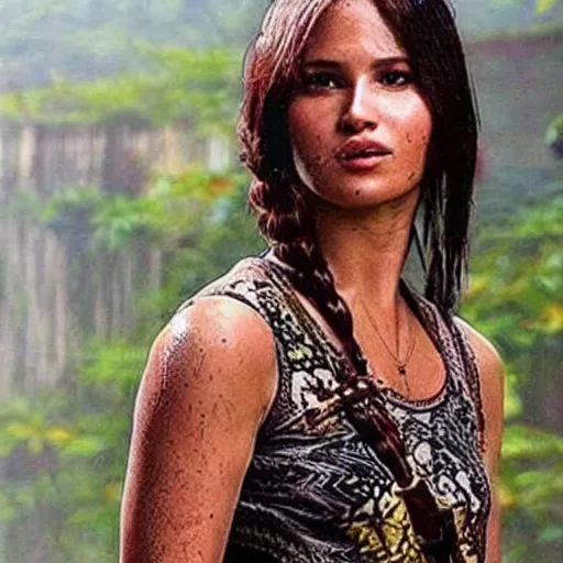 Image similar to how many times i told you to give me lara croft wearing batik!