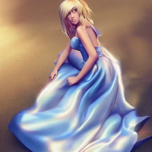 Image similar to beautiful princess in a satin dress on the beach drawn by artgerm