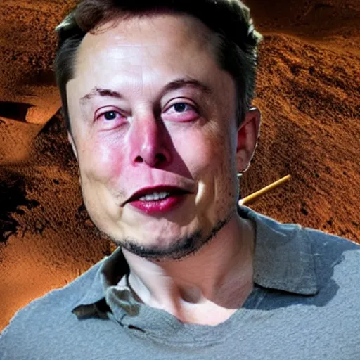 Image similar to elon musk smoking weed while sitting under a tree on mars