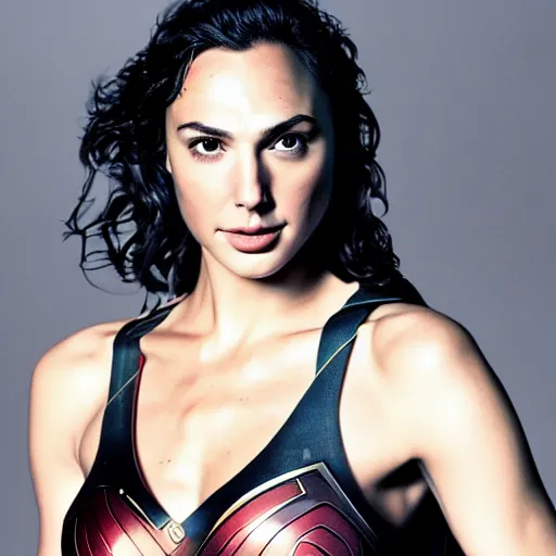 Image similar to an potrait of gal gadot play Man of Steel replacing Henry Cavill, photorealistic, high detail, photo studio, testing custom, 4k