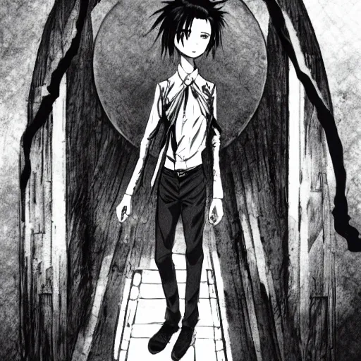 Prompt: levi ackerman, standing on corpses, cinematic