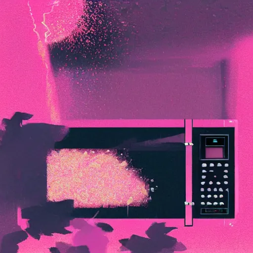 Image similar to a pink microwave exploding with confetti, dramatic lighting, illustration by greg rutkowski, yoji shinkawa, 4 k, digital art, concept art, trending on artstation