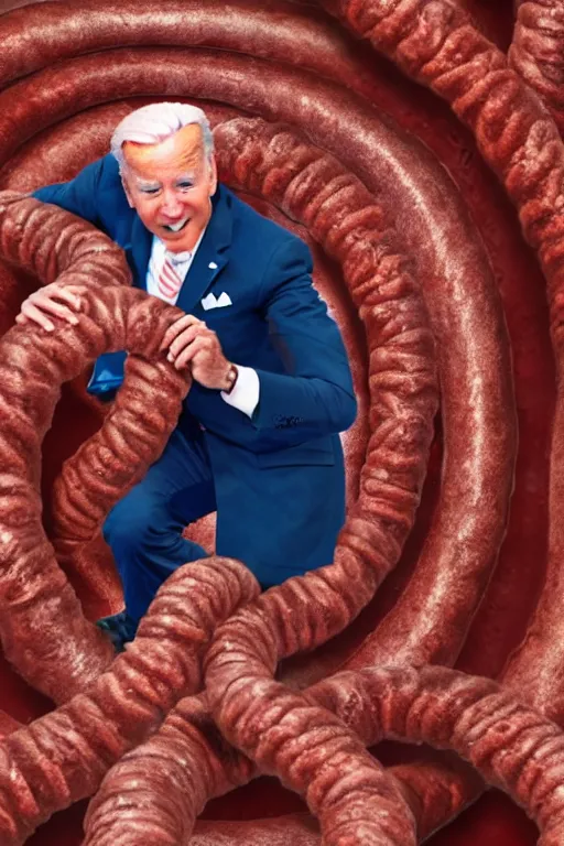 Prompt: joe biden crawling inside a giant intestine, 4 k, high definition,