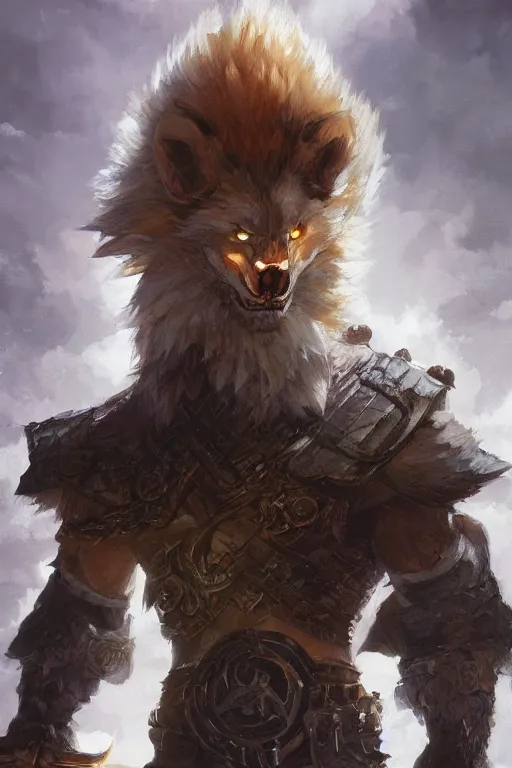 Prompt: dungeons and dragons wolf warrior character portrait, dramatic light, dungeon background, 2 0 0 mm focal length, painted by stanley lau, painted by greg rutkowski, painted by stanley artgerm, digital art, trending on artstation