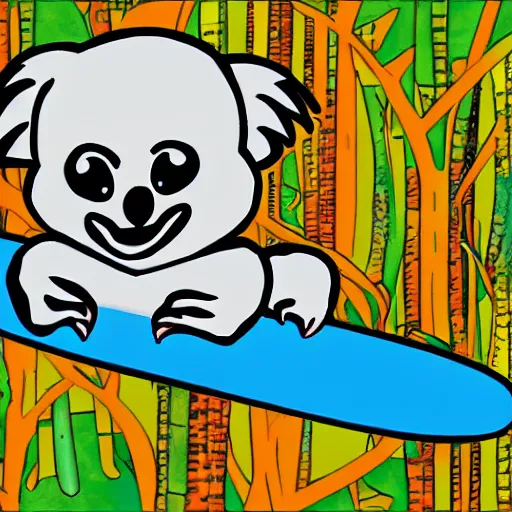 Prompt: koala driving a skateboard on miami beach, digital art