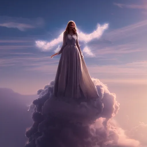 Prompt: a highly detailed digital rendering of an elegant futurstic woman floating above the clouds, by Andrea Chiampo, artstation, extremely detailed woman, stunning volumetric lighting, hyper realism, fantasy 4k,