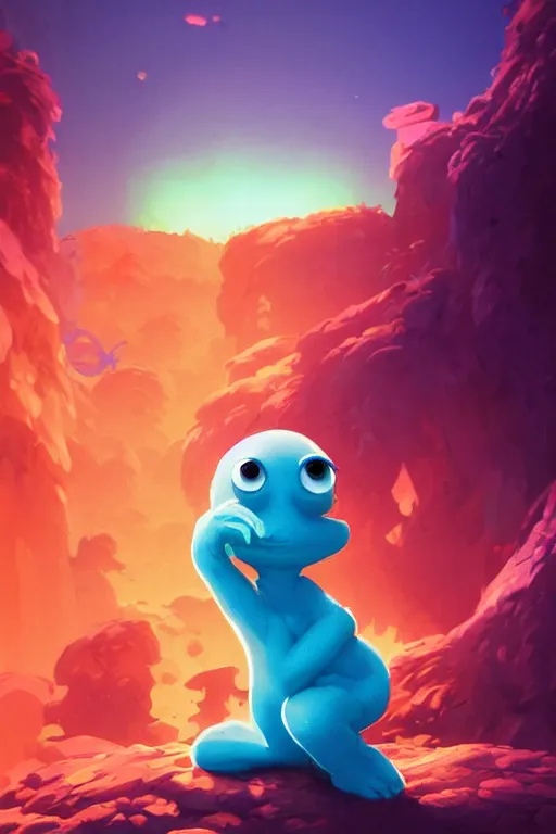 Image similar to smurf ghost creature animal sushi cristal very big eye roots cactus elemental flush of force nature micro world fluo fishscale, behance hd by jesper ejsing, by rhads, makoto shinkai and lois van baarle, ilya kuvshinov, rossdraws radiating a glowing aura global illumination ray tracing hdr