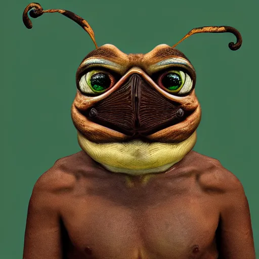 Prompt: portrait of realistic pepe with brown shit on face, concept art, trending on artstation, highly detailed, intricate, sharp focus, digital art, 8 k