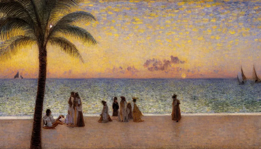 Prompt: a ultradetailed beautiful painting of the night sky of the great amazonas river golden white palace balustrade designed by jules bastien - lepage, tarsila do amaral, frank weston and gustave baumann, beach, trending on artstation, mediterranean, palm trees, sharp focus, sail boats, soft light, 8 k 4 k