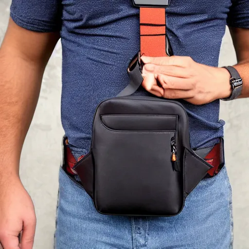 Prompt: man wearing a men's crossbody sling chest bag