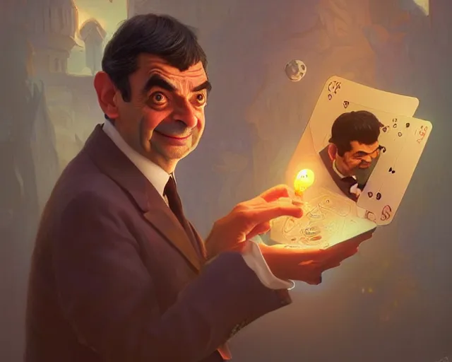 Prompt: mr bean looking very happy, photography of kurzgesagt, deep focus, d & d, fantasy, intricate, elegant, highly detailed, digital painting, artstation, concept art, matte, sharp focus, illustration, hearthstone, art by artgerm and greg rutkowski and alphonse mucha