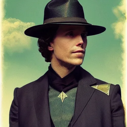 Image similar to Paul Atreides wearing a fedora,