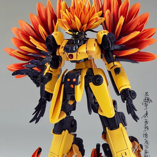 Image similar to futuristic leucospermum catherinae mecha protea pinwheel body, sepals forming helmet, floral details, leucospermum, 8 k hd resolution, barbatos gundam with floral inlay, bandai box art, star wars, makoto kobayashi, frank gehry, raymond swanland