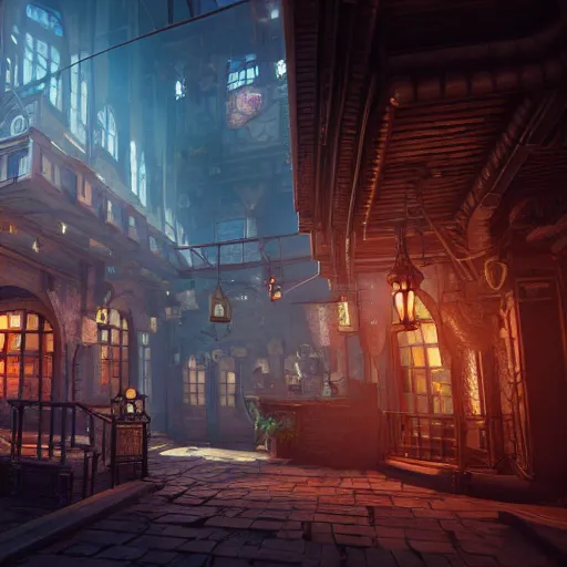 Prompt: inside an etheral steampunk city, highly detailed, 4k, HDR, award-winning, octane render, trending on artstation, volumetric lighting