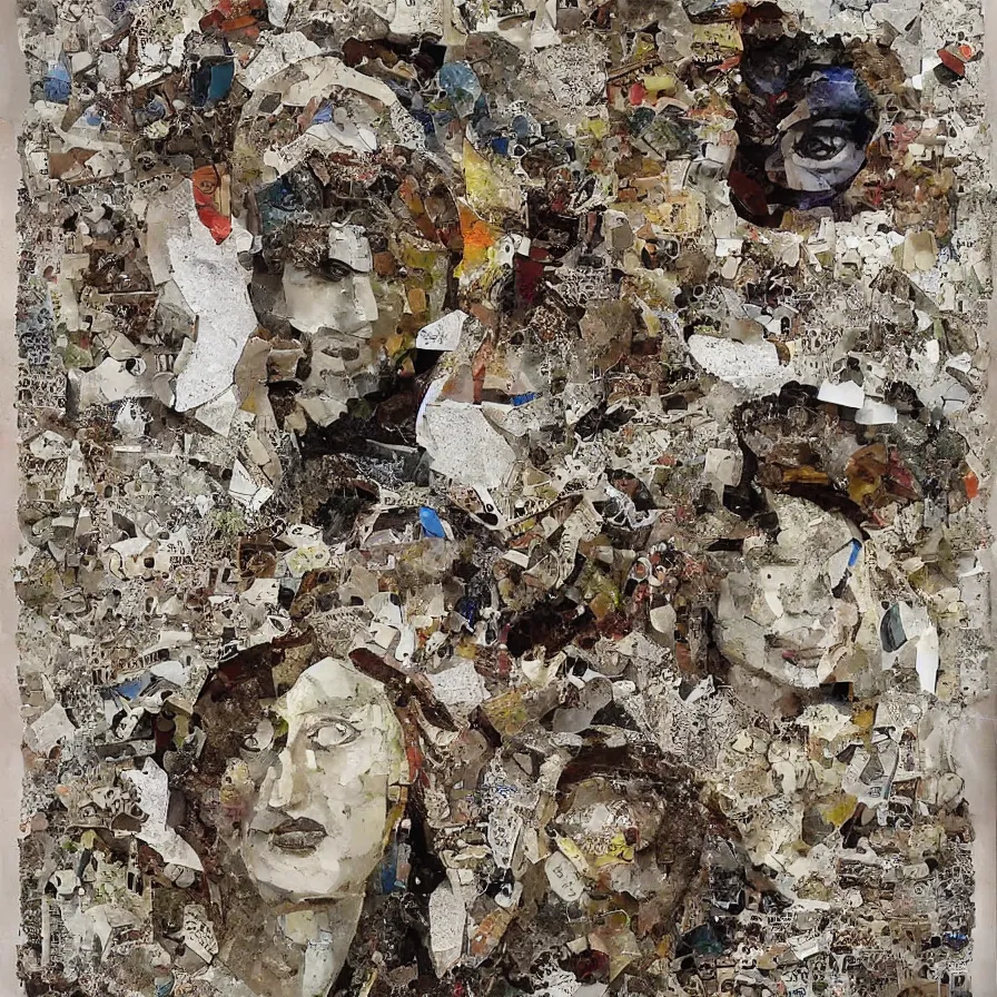 Image similar to The mind is a collage creating itself from cut-up scraps. It is a sculpture built by a flowing fountain of sand, both constantly being eroded and being formed