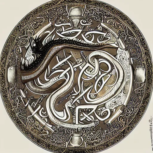 Image similar to book of kells, asian dragon breathing fire as latte art, award winning, white background, deviantart, beautiful, intricate, highly detailed, digital painting, artstation, concept art, smooth, sharp focus, illustration,