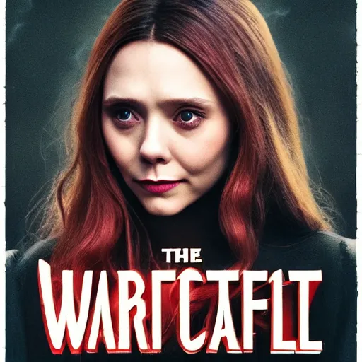 Image similar to movie poster'the scarlet witch'starring elizabeth olsen, 4 k quality, pinterest movie cover, trending on unsplash