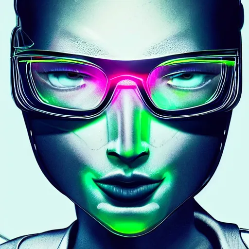 Prompt: highly detailed futuristic Apple iGlass computer glasses on face of human, cyberpunk, holograms, concept art, character art, studio lightning, bright colors, intricate, masterpiece, photorealistic, hyperrealistic, sharp focus, high contrast, Artstation HQ, DeviantArt trending, 8k UHD, Unreal Engine 5