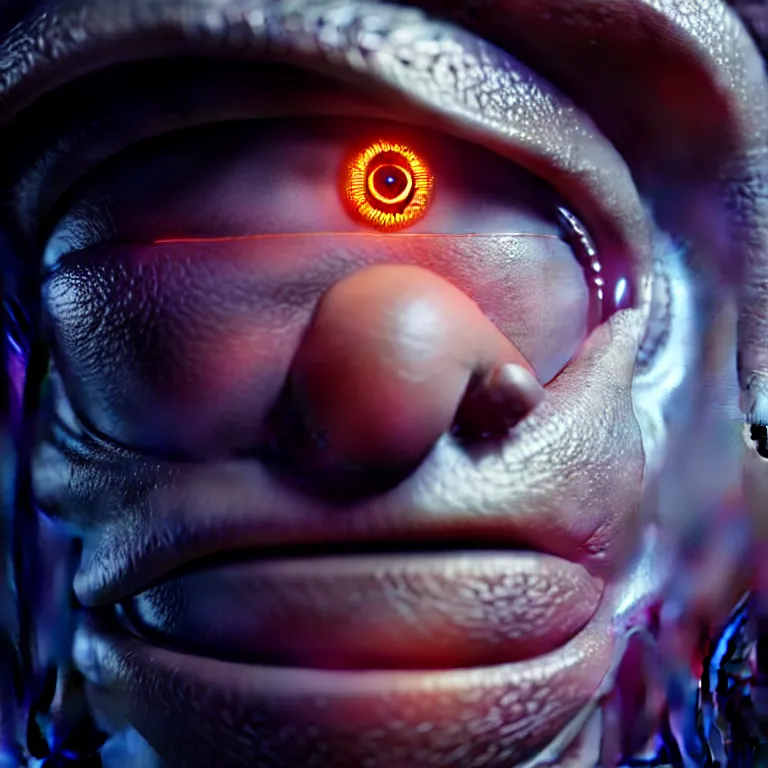 Image similar to ultra realistic beautiful cyborg deity eyes closed, fantasy, intricate details, movie still, highly detailed, photorealistic, octane render, eerie, 8k