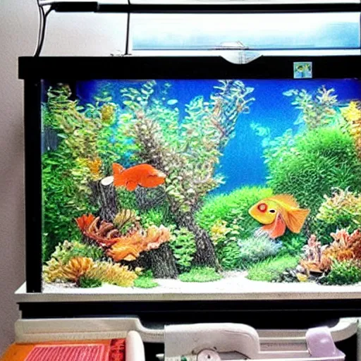 Image similar to beatiful aquarium with goldfish drawn in ghibli style, anime ghibli studio drawing