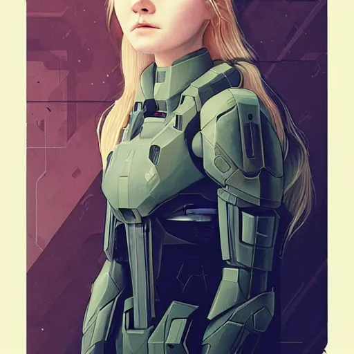 Prompt: Elle Fanning in Halo ODST picture by Sachin Teng, asymmetrical, dark vibes, Realistic Painting , Organic painting, Matte Painting, geometric shapes, hard edges, graffiti, street art:2 by Sachin Teng:4