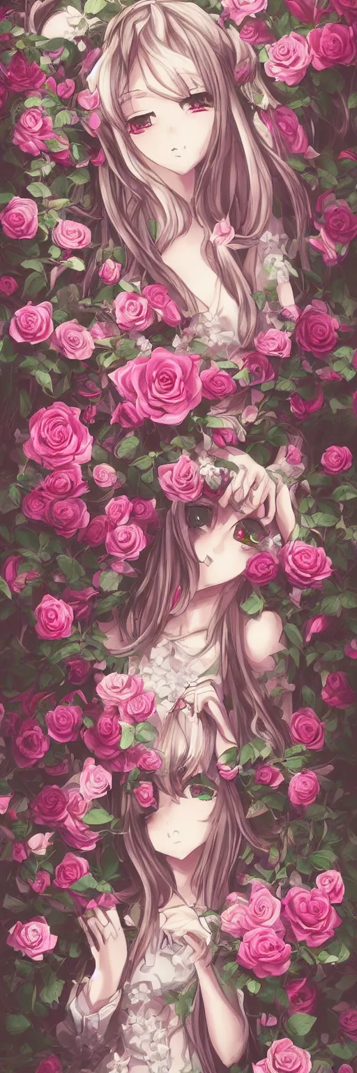 Image similar to Beautiful dream pictures, castle, roses, flowers,Very anime style, trending on art station