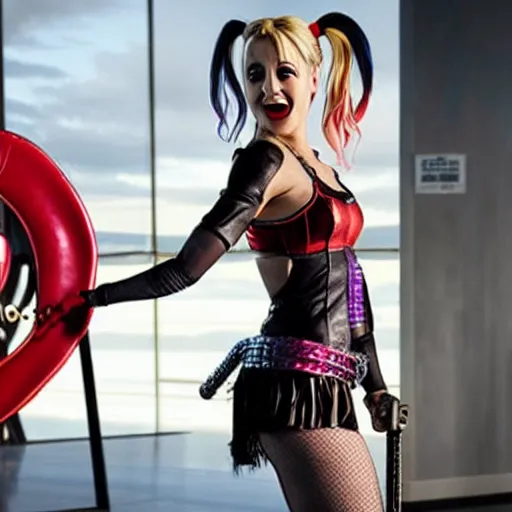 Image similar to A still of Kaley Cuoco as Harley Quinn, full-figure