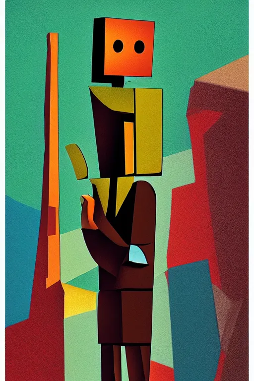 Image similar to cubist moai statue cutout digital illustration cartoon colorful beeple