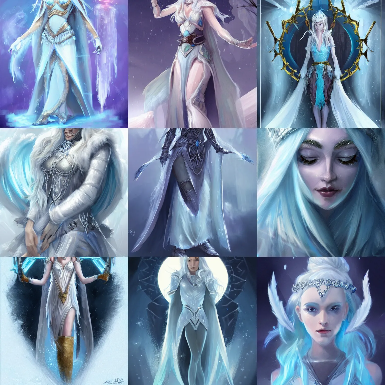 Prompt: The ice queen, fantasy concept art, trending on ArtStation, Pinterest