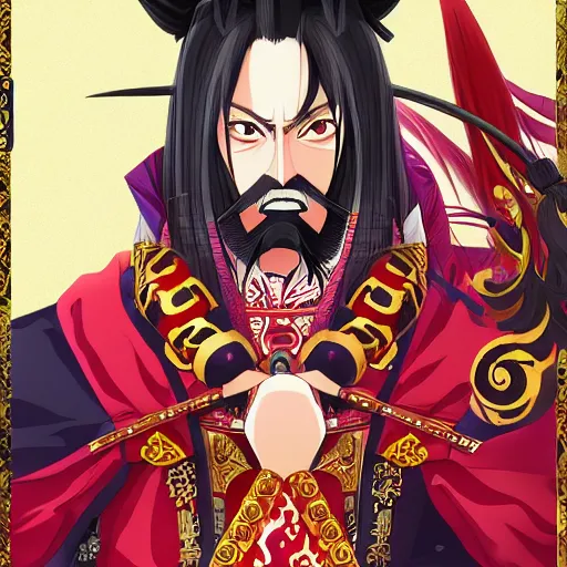 Prompt: portrait of oda nobunaga the demon king of sixth heaven, anime fantasy illustration by tomoyuki yamasaki, kyoto studio, madhouse, ufotable, trending on artstation