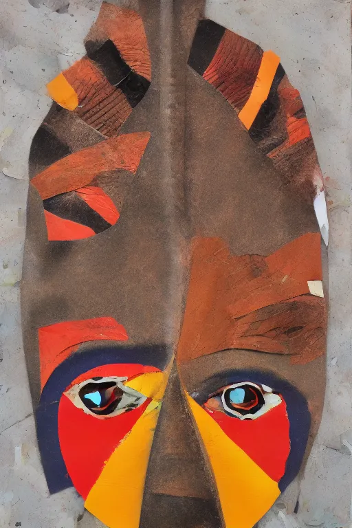 Image similar to Paper collage and paint of an African tribal mask