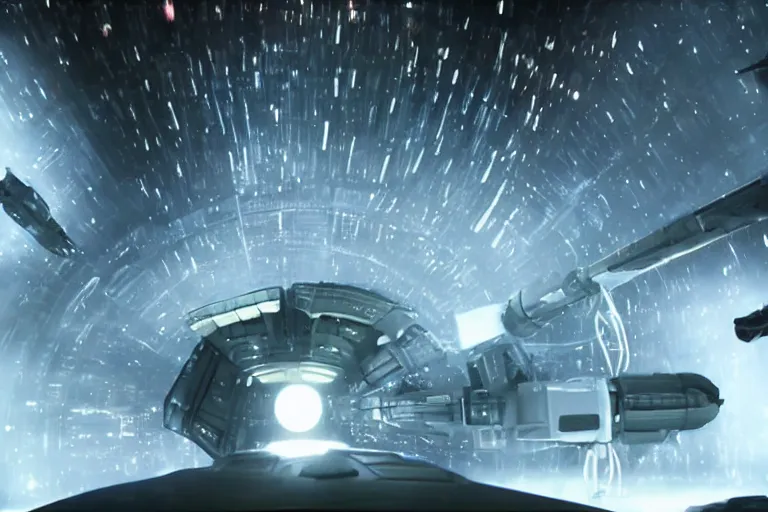 Prompt: vfx movie futuristic sci - fi action scene closeup spacex jedi lit by lightsabers in the dark by emmanuel lubezki