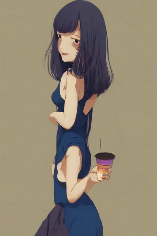 Prompt: a platypus with the body of an urban school girl in a gown, dark blue long hair, muted colors, matte print, pastel colors, ornate, digital art, cute smile, digital painting, fan art, elegant, pixiv, by Ilya Kuvshinov, by Studio Ghibli