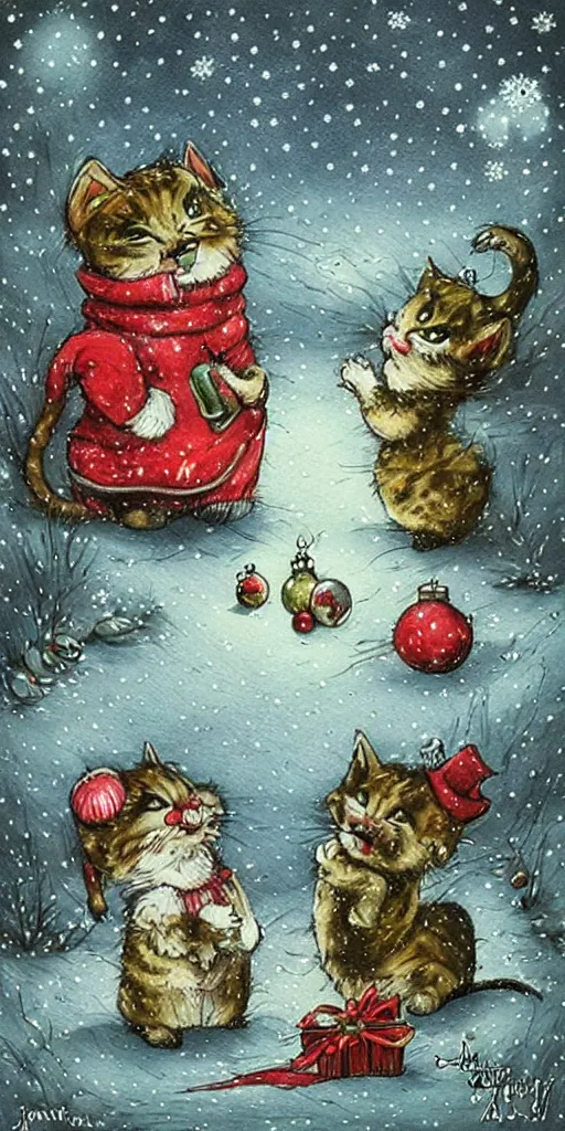 Image similar to a christmas kittens scene by alexander jansson