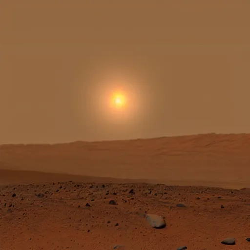 Image similar to A photo of Curiosity failing its landing on Mars, due to a sandstorm, at sunset