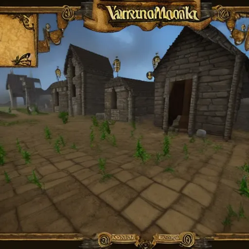 Prompt: The town of Varrock, ancient manuscript pained by a monk