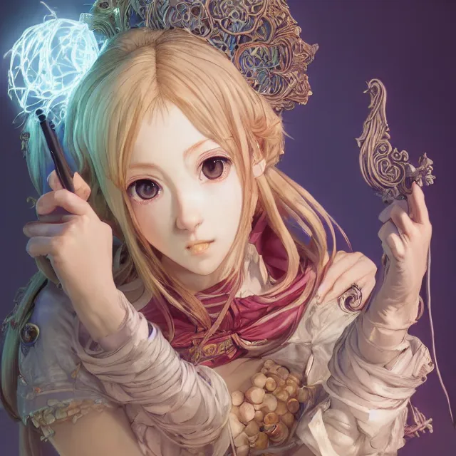 Image similar to studio portrait of neutral good colorful female cleric bard healer as absurdly beautiful, elegant, young sensual anime girl, ultrafine hyperrealistic detailed face illustration by kim jung gi, irakli nadar, intricate linework, sharp focus, bright colors, matte, octopath traveler, final fantasy, unreal engine highly rendered, global illumination, radiant light, intricate environment