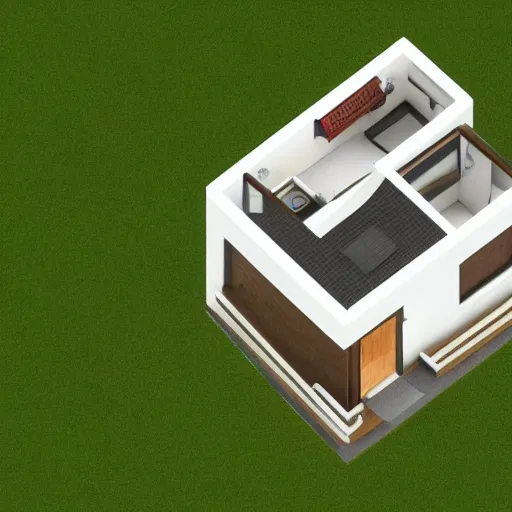 Image similar to 2D image of a house set against a 3D grid